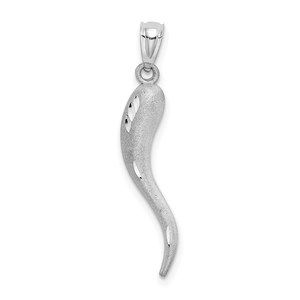 14k White Gold Solid D/C Italian Horn Cornicello Necklace Charm Pendant